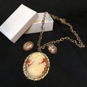 Vintage Cameo Necklace & Earrings